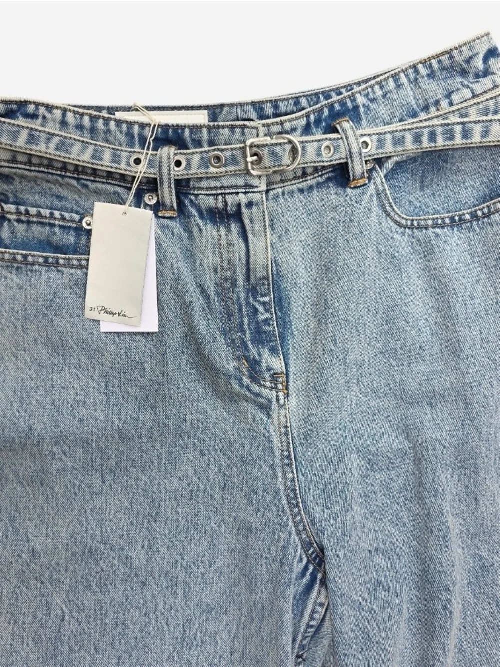 3.1 Phillip Lim Belted High Rise Wide-Leg Jeans, Malibu Blue - Size 12